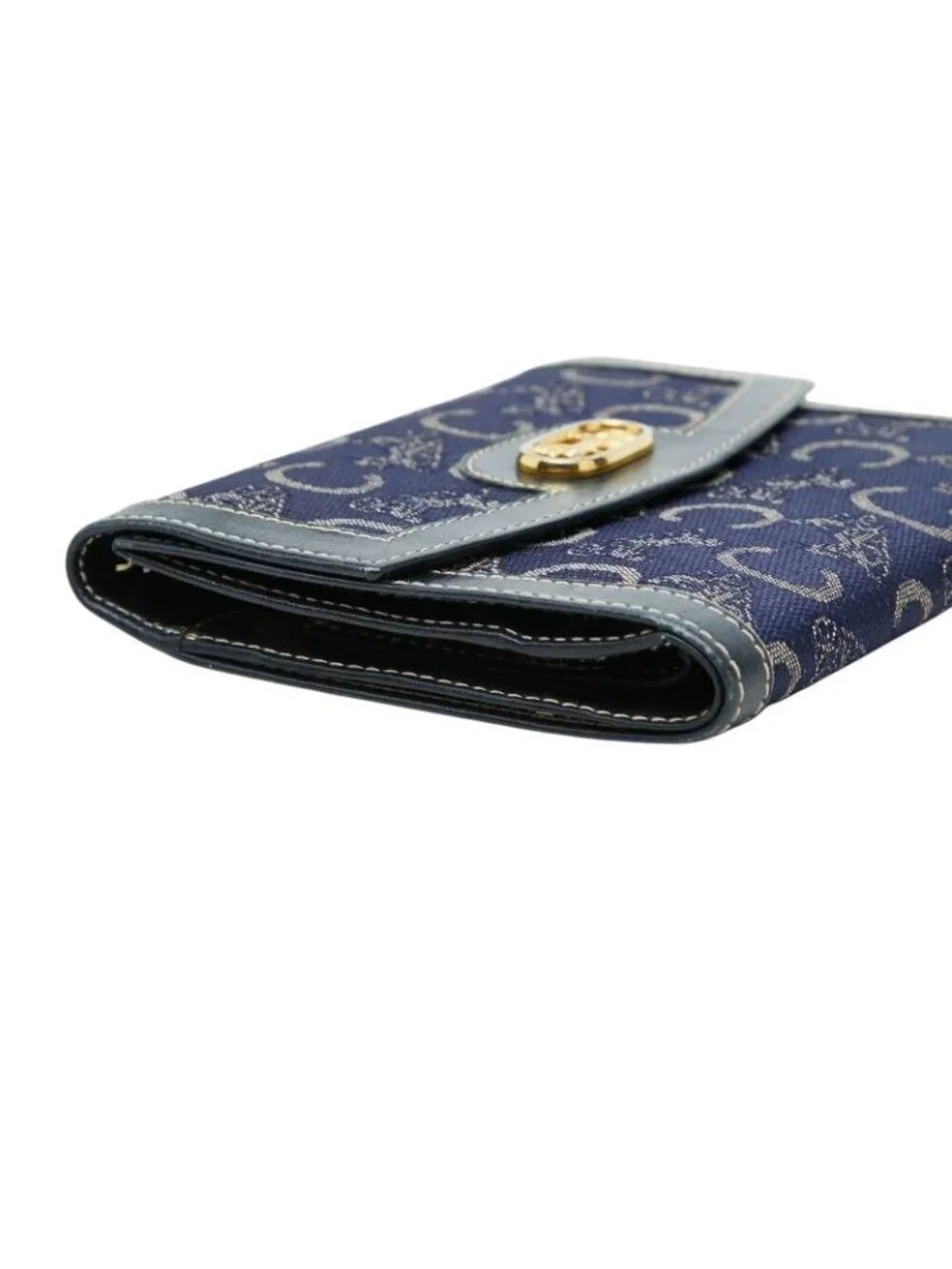 Celine C Saluki Bifold Wallet Navy Canvas Leather